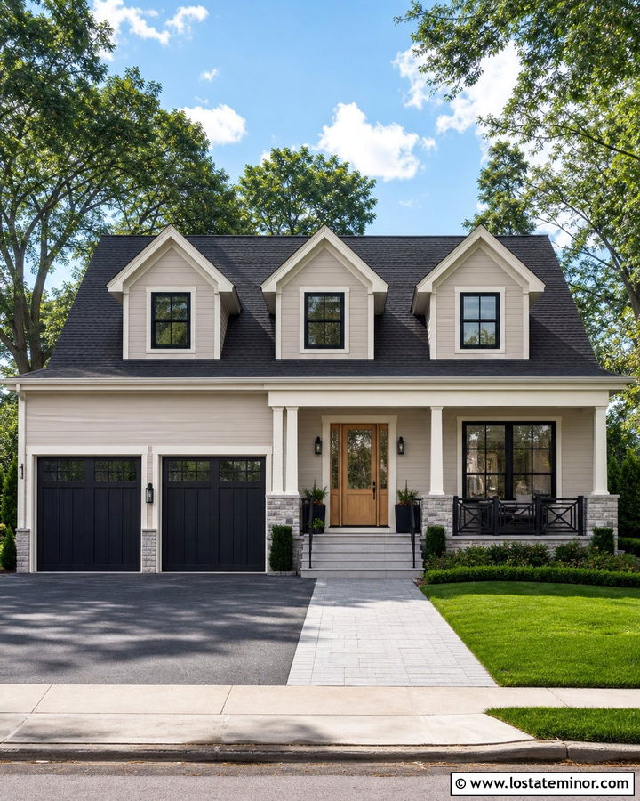 Beige House With Charcoal Roof Dormers - 30 Beige House Design With Dormers Ideas