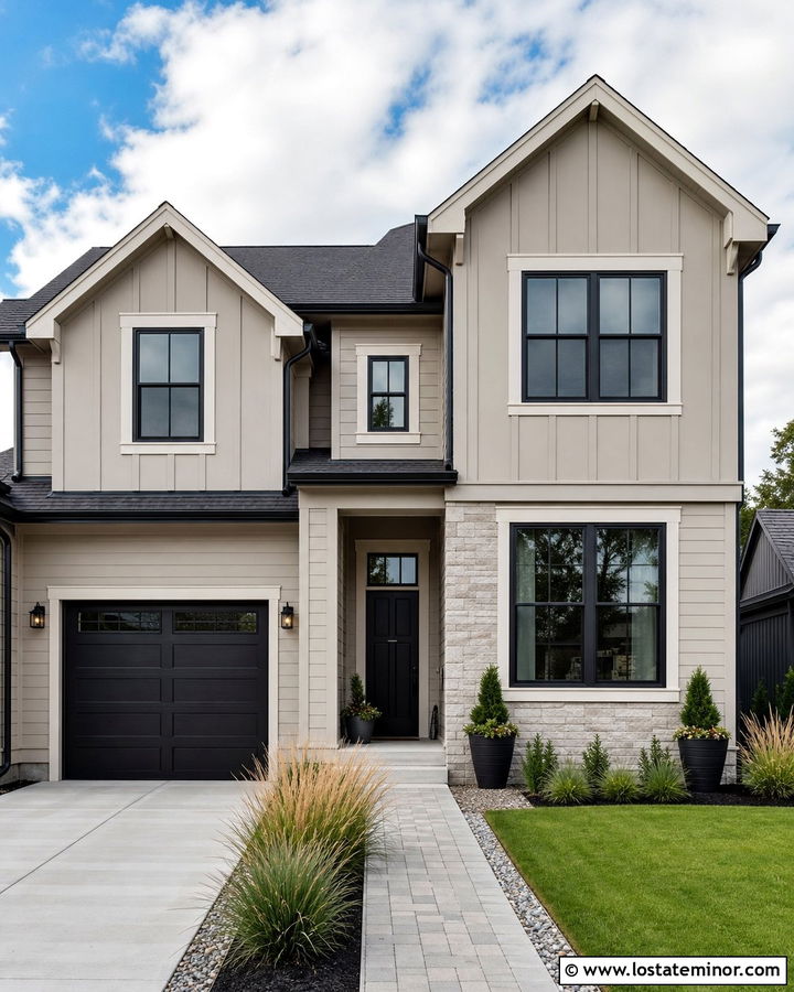 Beige House With Charcoal Window Frames - 30 Beige House Design With Window Frames Ideas
