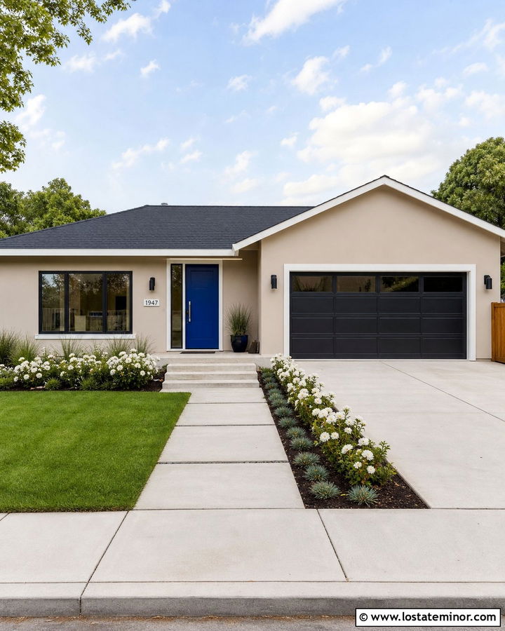 Beige House With Cobalt Blue Front Door - 30 Beige House Design With Front Door Ideas