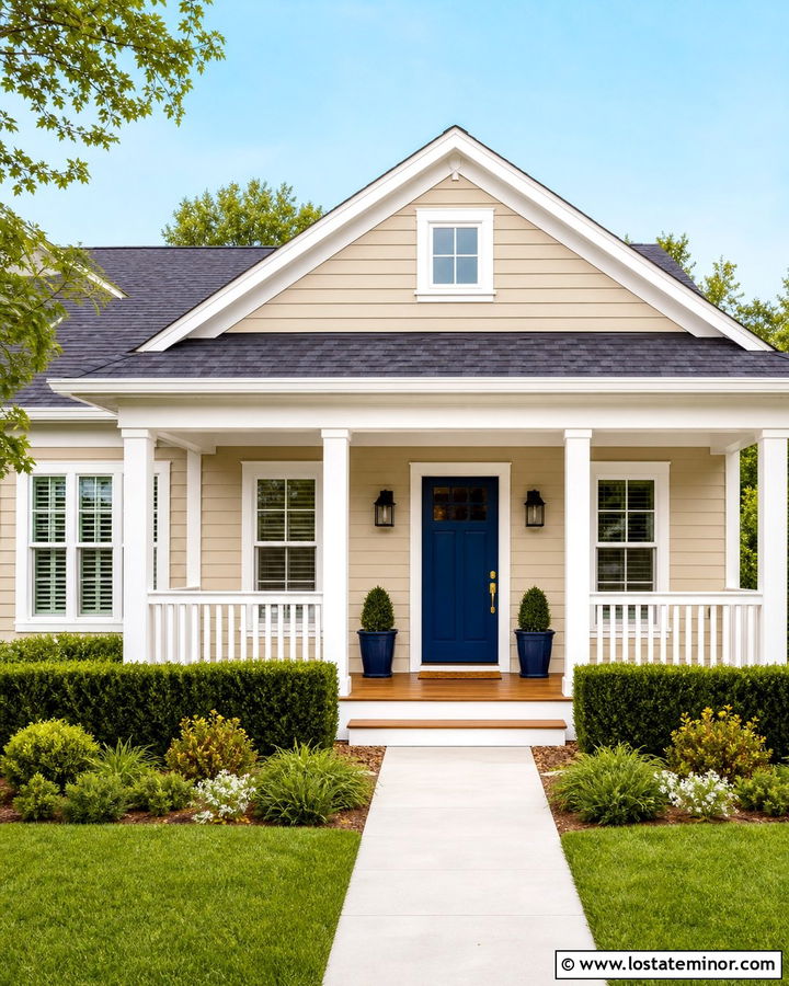 Beige House With Cobalt Blue Front Door - 30 Beige House Design With Entry Door Ideas