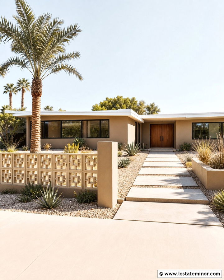 Beige House With Concrete Block Fence - 30 Beige House Design With Fence Ideas