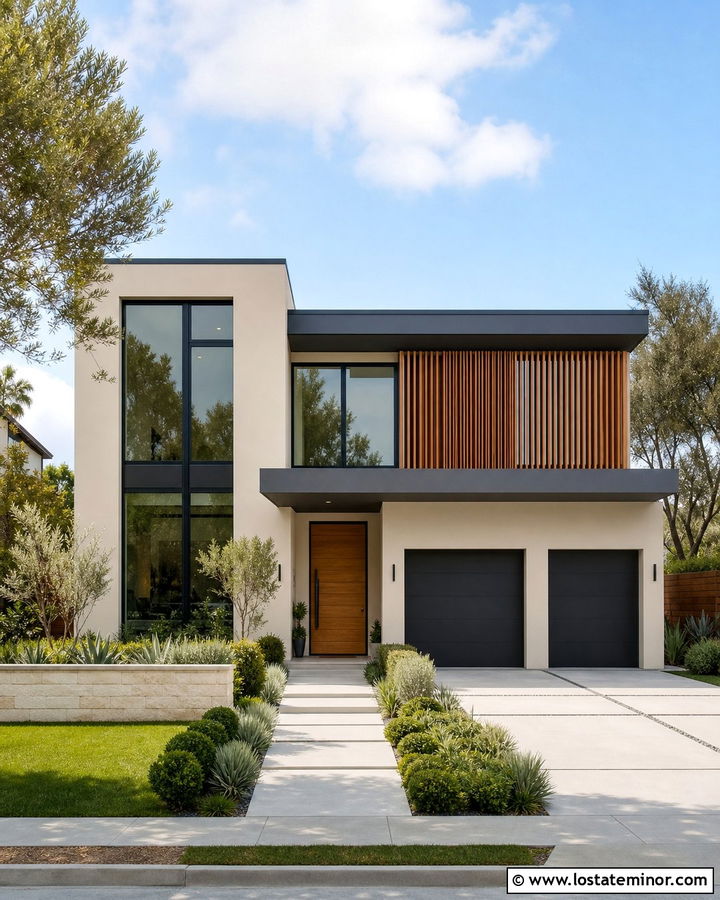 Beige House With Cool Gray Flat Roof - 30 Beige House Design With Roof Ideas