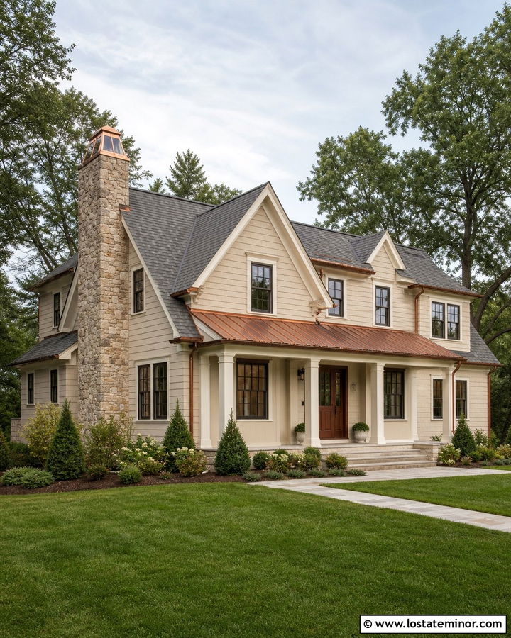 Beige House With Copper Chimney Cap - 30 Beige House Design With Chimney Ideas