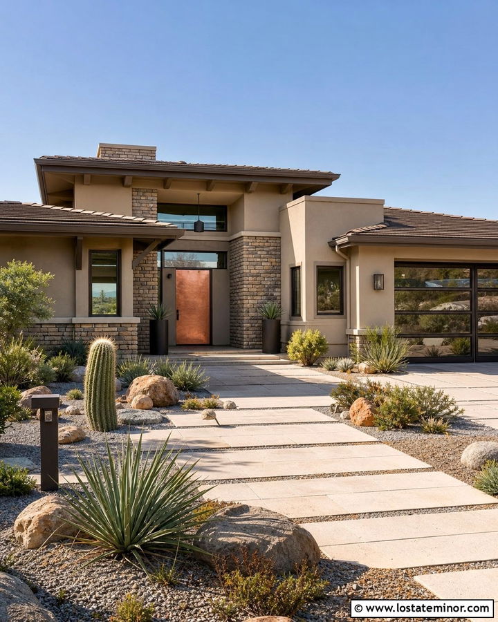 Beige House With Copper Front Door - 30 Beige House Design With Front Door Ideas