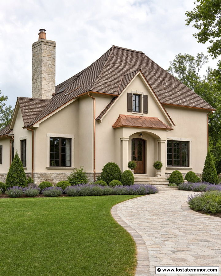 Beige House With Copper Gutters And Brown Shingles - 30 Beige House Design With Shingles Ideas
