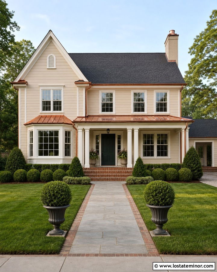 Beige House With Copper Roof Accents - 30 Beige House Design With Roof Ideas