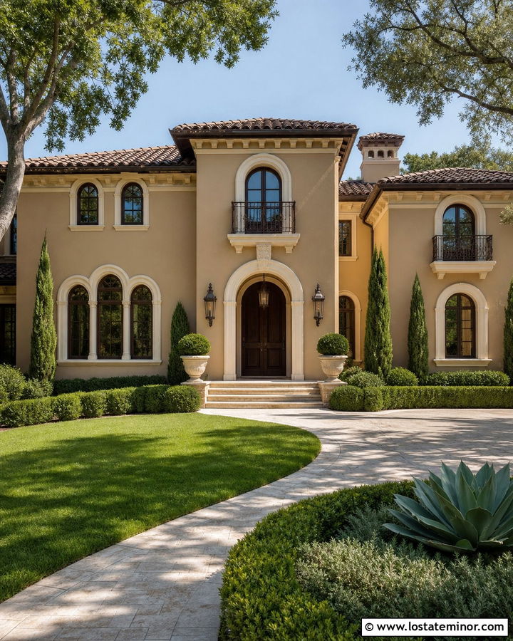Beige House With Cream Arched Window Frames - 30 Beige House Design With Window Frames Ideas