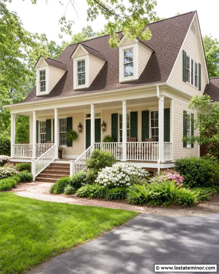 Beige House With Cream Trim And Green Shutters - 30 Beige House Design With Trim Ideas