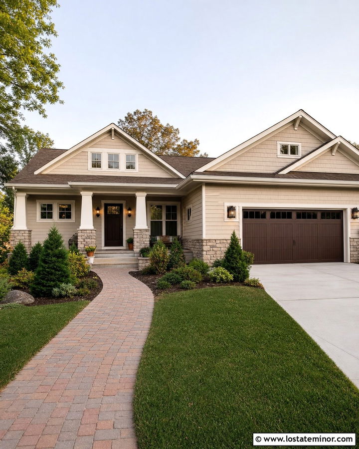 Beige House With Dark Brown Front Door - 30 Beige House Design With Front Door Ideas