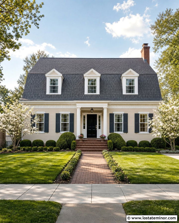 Beige House With Dark Gray Gambrel Roof - 30 Beige House Design With Roof Ideas