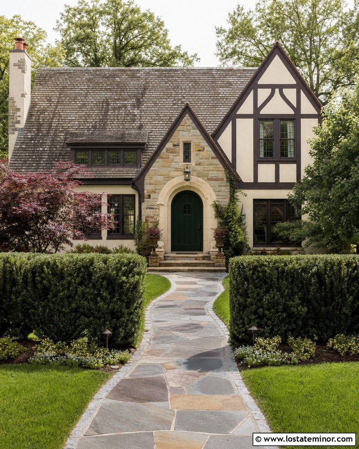 Beige House With Dark Green Front Door - 30 Beige House Design With Front Door Ideas