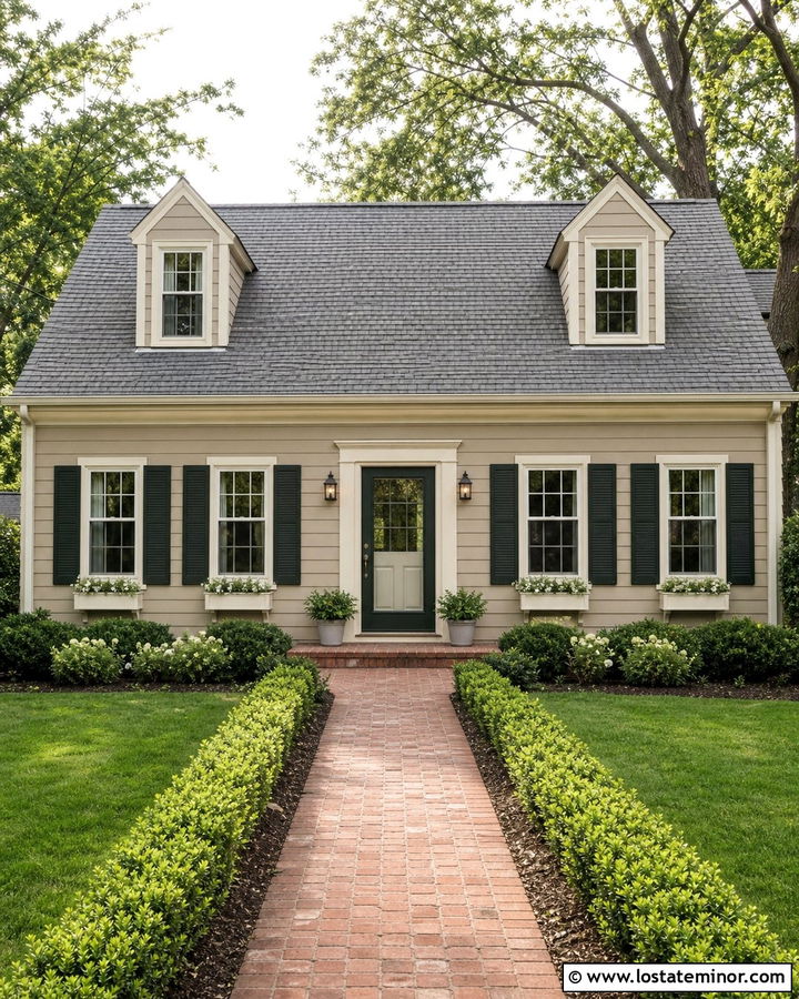 Beige House With Dark Green Storm Door - 30 Beige House Design With Storm Door Ideas