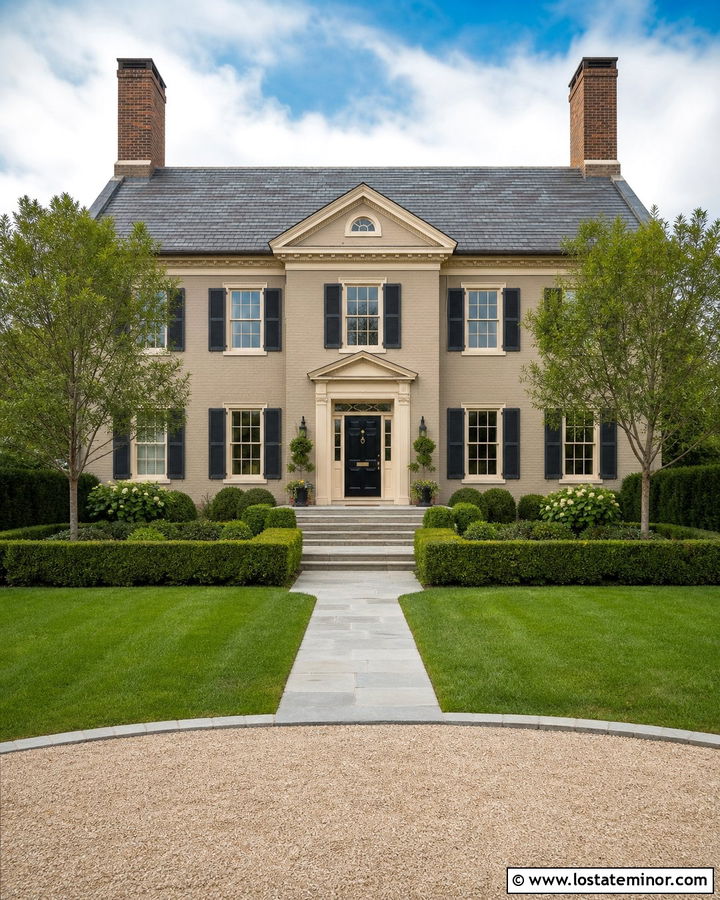 Beige House With Double Brick Chimneys - 30 Beige House Design With Chimney Ideas