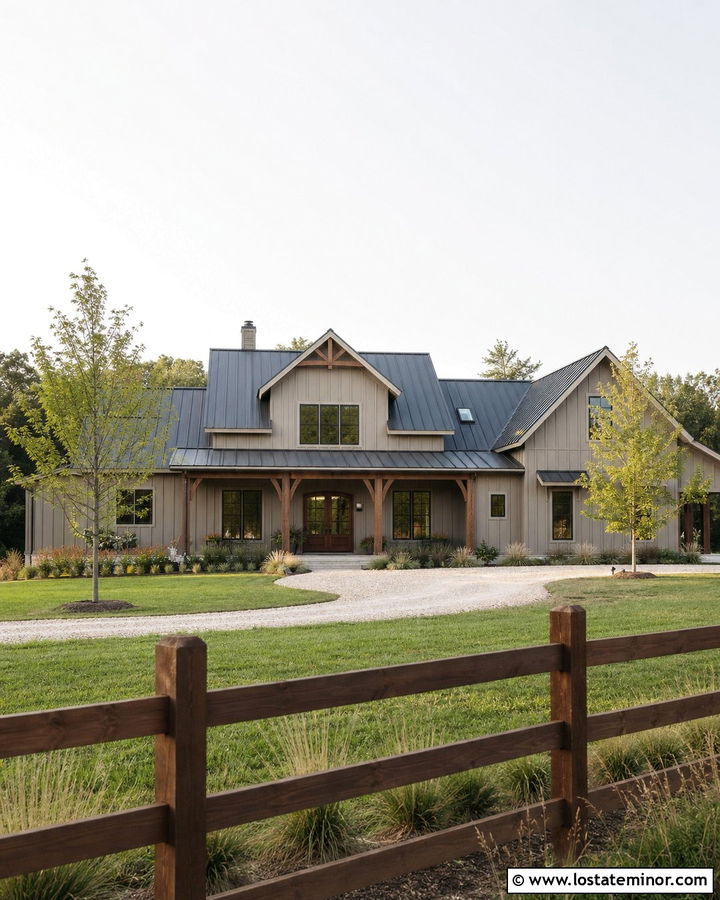Beige House With Farm Fence - 30 Beige House Design With Fence Ideas
