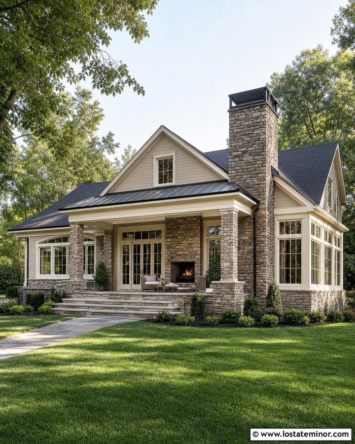 Beige House With Fireplace Sunroom - 30 Beige House Design With Sunroom Ideas