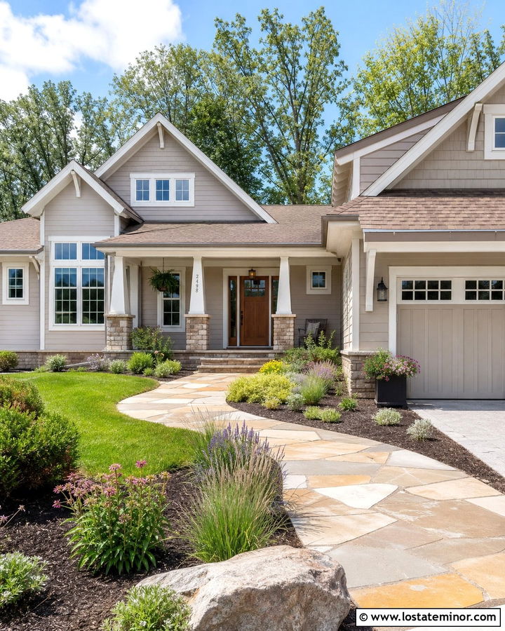 Beige House With Flagstone Walkway - 30 Beige House Design With Walkway Ideas