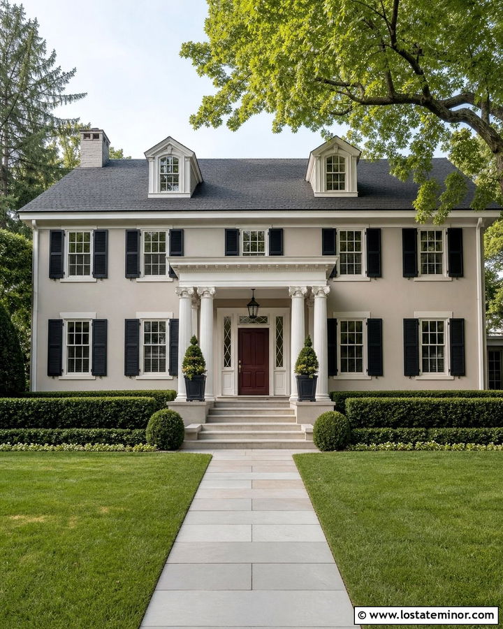 Beige House With Fluted Porch Columns - 30 Beige House Design With Porch Columns Ideas