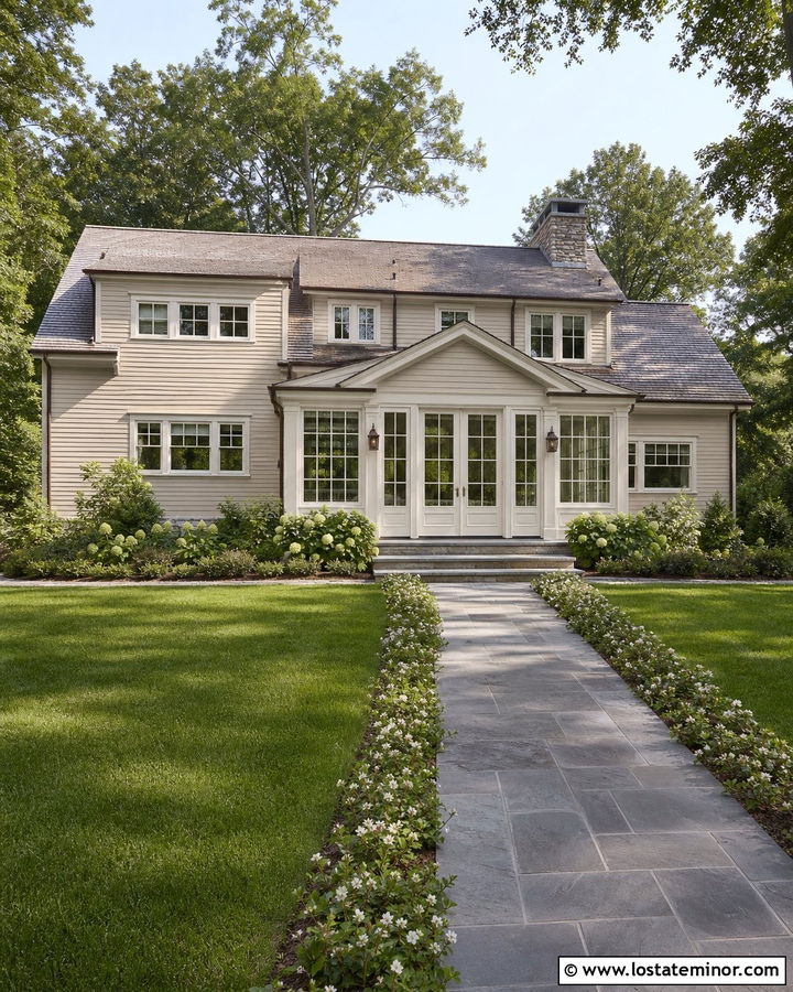 Beige House With French Door Sunroom - 30 Beige House Design With Sunroom Ideas