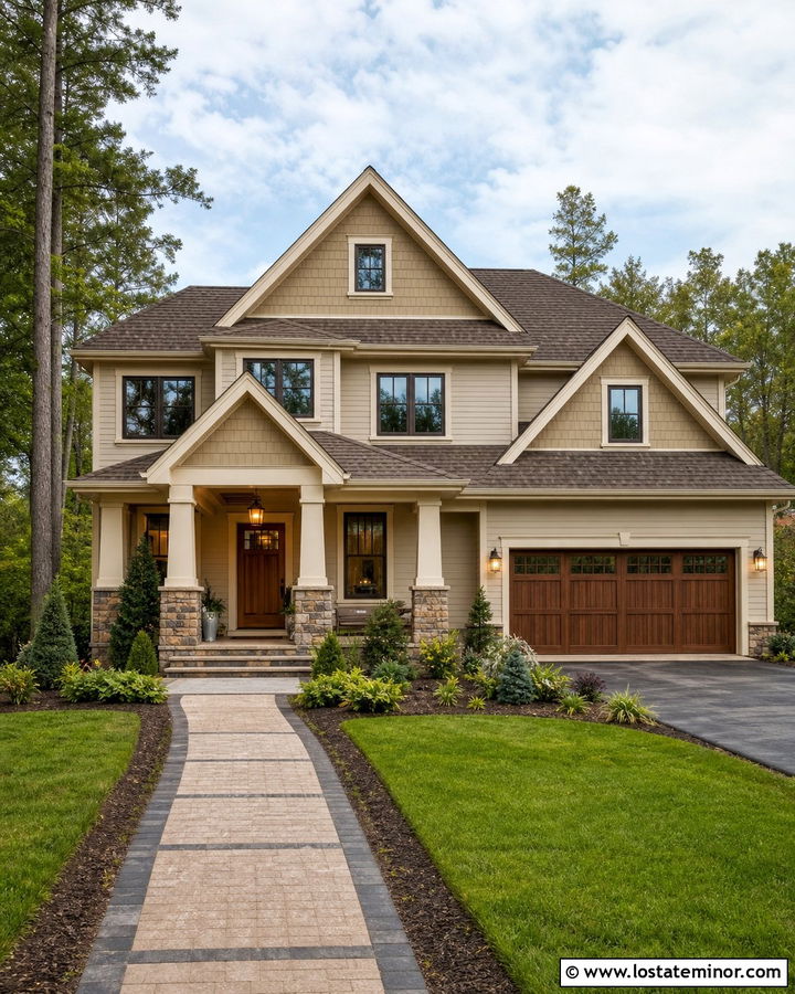 Beige House With Gable Shingles - 30 Beige House Design With Shingles Ideas