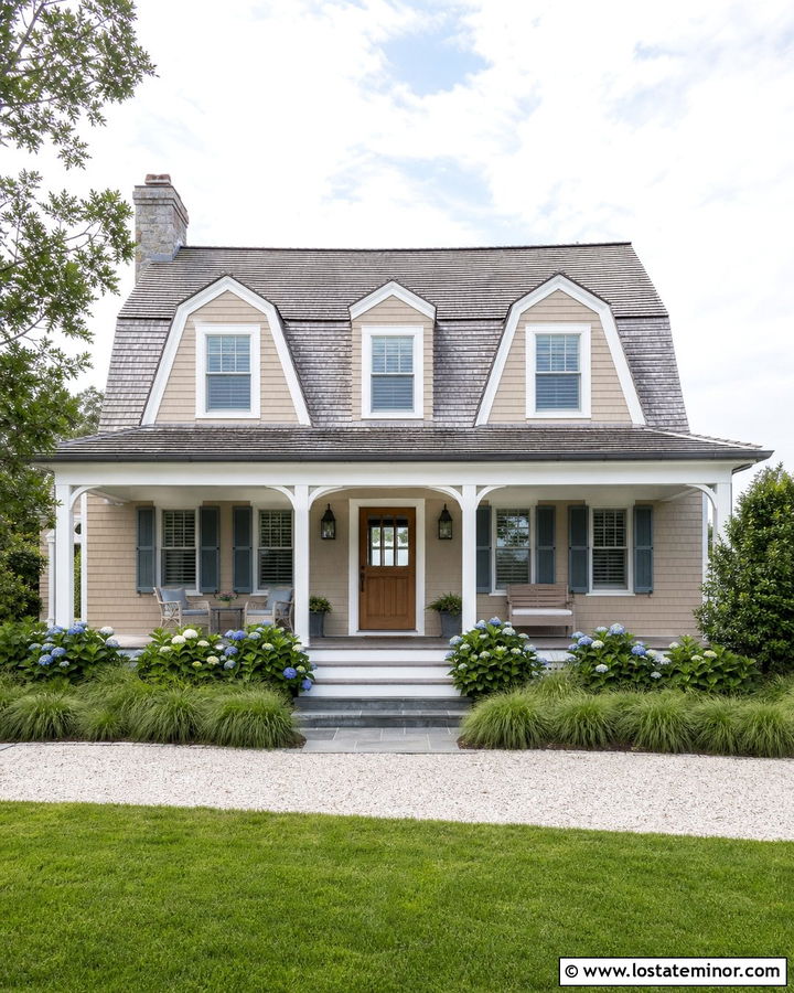 Beige House With Gambrel Roof Shingles - 30 Beige House Design With Shingles Ideas