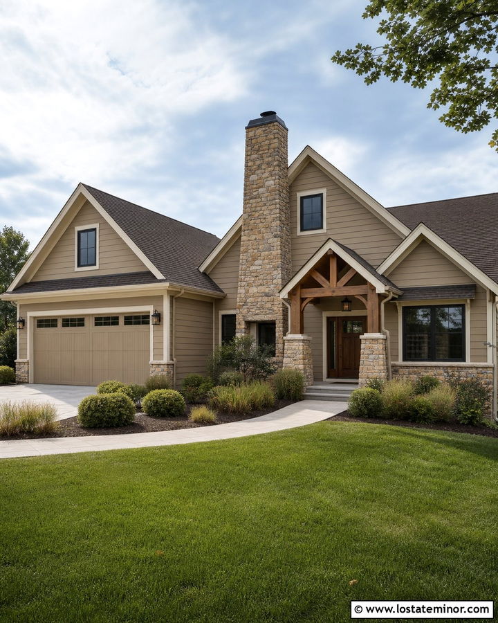 Beige House With Garage And Chimney - 30 Beige House Design With Chimney Ideas