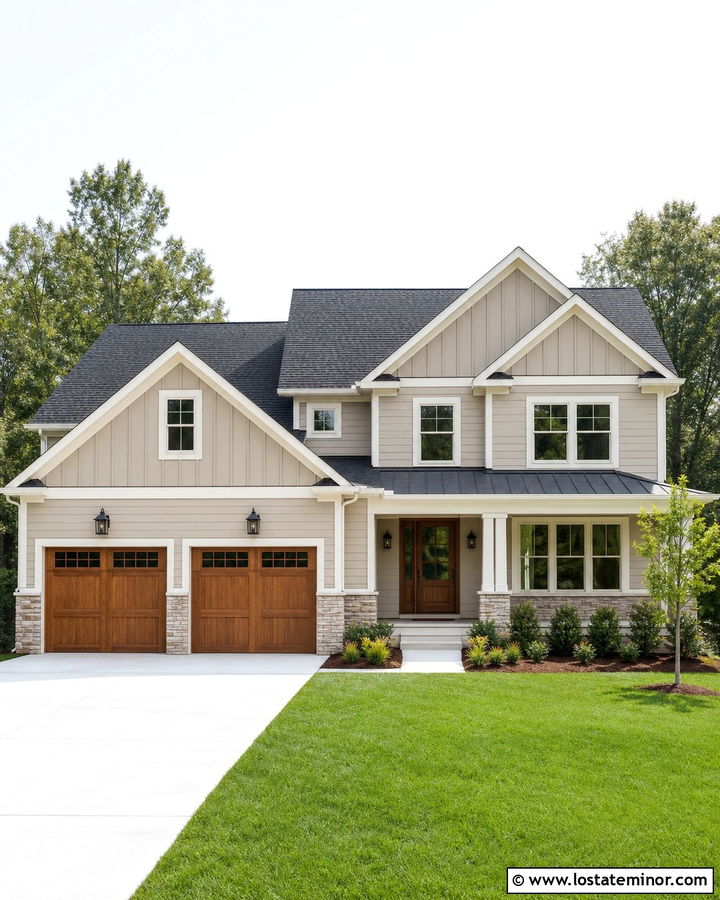 Beige House With Garage Gables - 30 Beige House Design With Gables Ideas