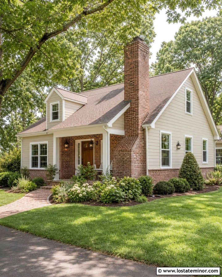 Beige House With German Smear Brick Accents - 30 Beige House Design With Brick Accents Ideas
