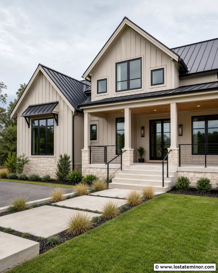 Beige House With Glass Panel Front Door - 30 Beige House Design With Entry Door Ideas