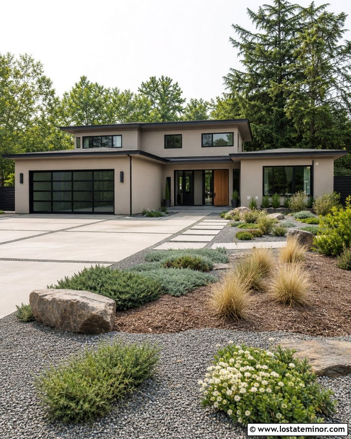 Beige House With Gravel Garden Landscaping - 30 Beige House Design With Landscaping Ideas