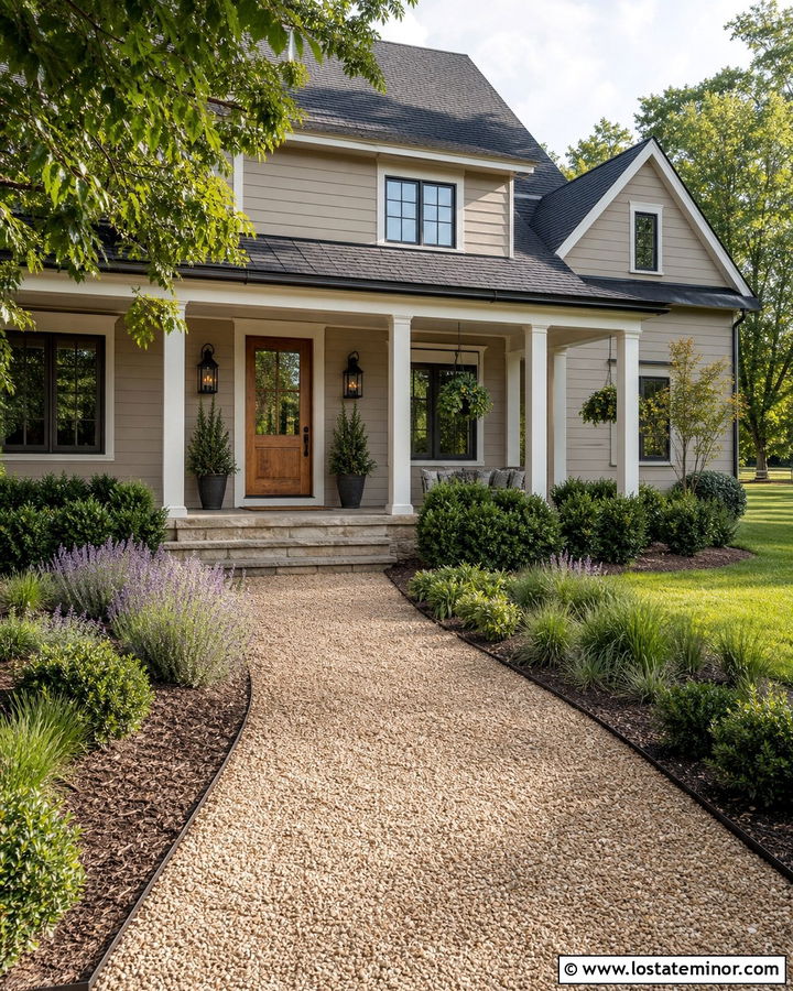 Beige House With Gravel Walkway - 30 Beige House Design With Walkway Ideas