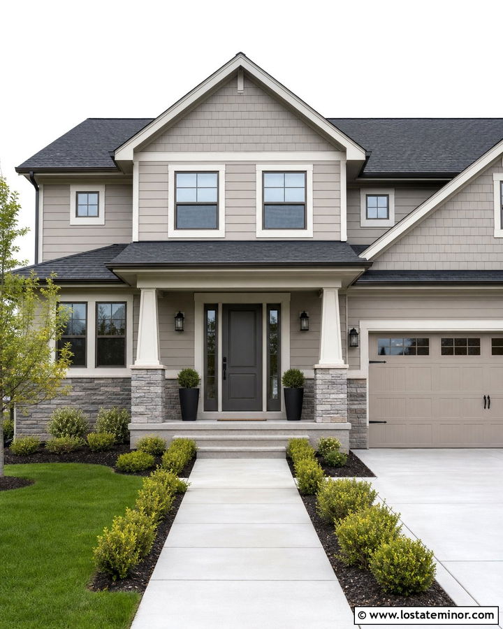 Beige House With Gray Front Door - 30 Beige House Design With Entry Door Ideas