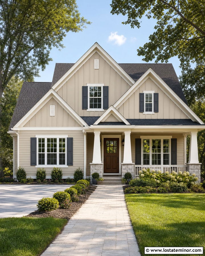 Beige House With Gray Roof Gables - 30 Beige House Design With Gables Ideas
