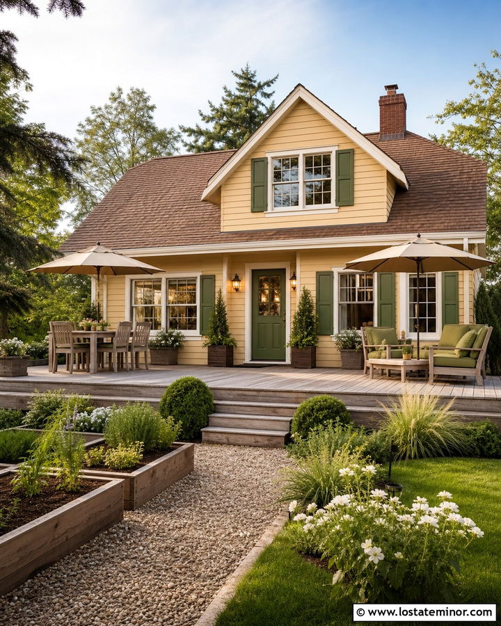 Beige House With Green Accents - 30 Beige House Design With Backyard Ideas