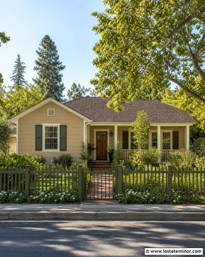 Beige House With Green Fence - 30 Beige House Design With Fence Ideas