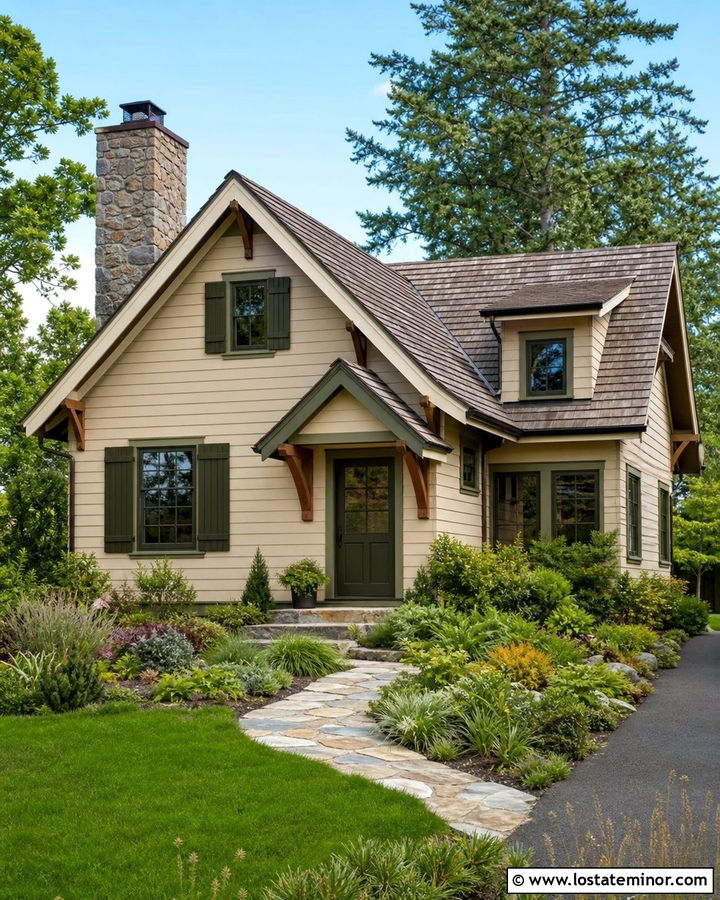 Beige House With Green Gable Trim - 30 Beige House Design With Gables Ideas