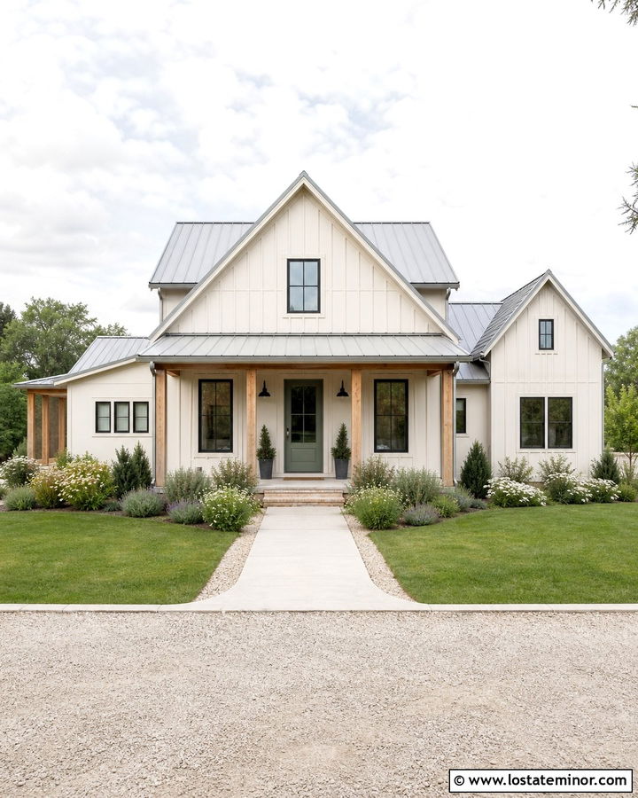 Beige House With Green Mid View Storm Door - 30 Beige House Design With Storm Door Ideas