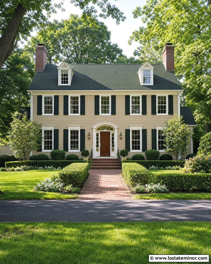 Beige House With Green Roof Shingles - 30 Beige House Design With Shingles Ideas