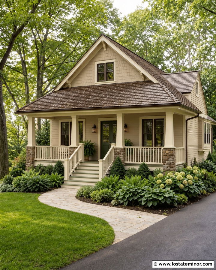 Beige House With Green Steps And Cream Trim - 30 Beige House Design With Steps Ideas