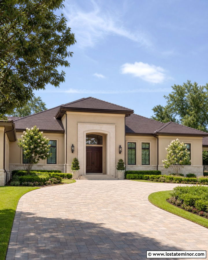 Beige House With Hip Roof Shingles - 30 Beige House Design With Shingles Ideas