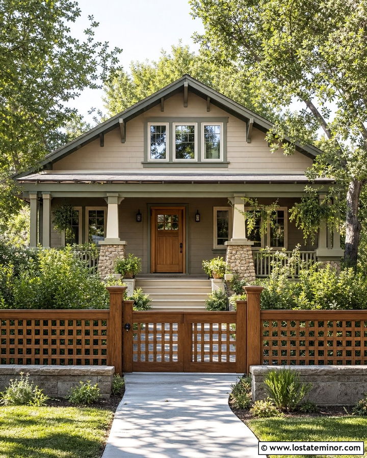 Beige House With Lattice Fence - 30 Beige House Design With Fence Ideas