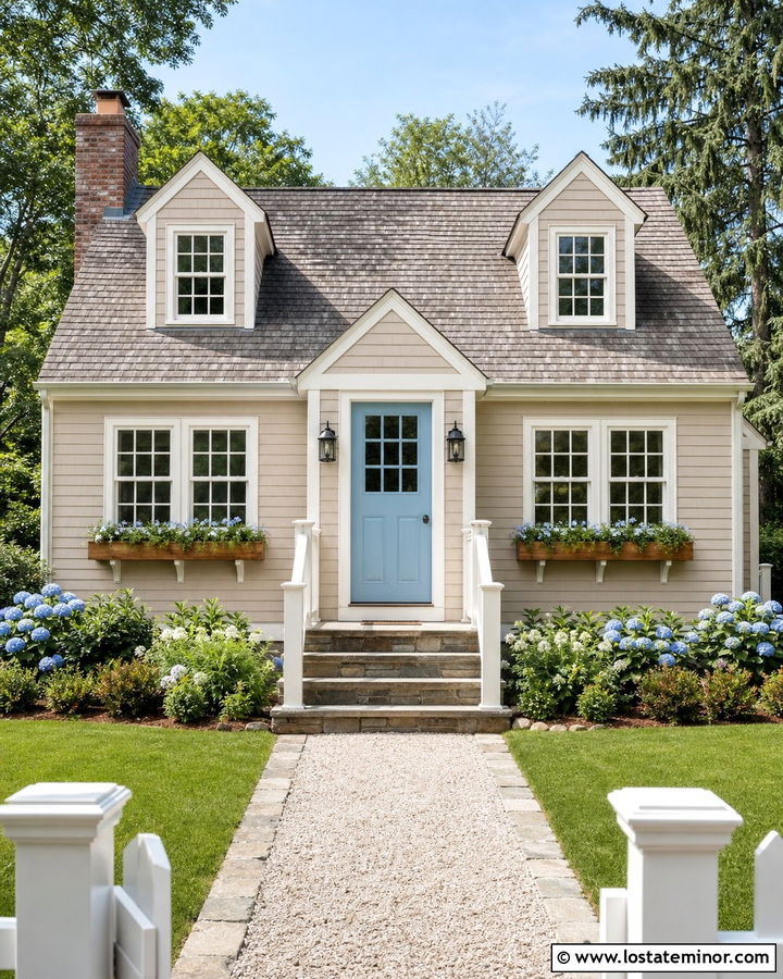 Beige House With Light Blue Front Door - 30 Beige House Design With Entry Door Ideas