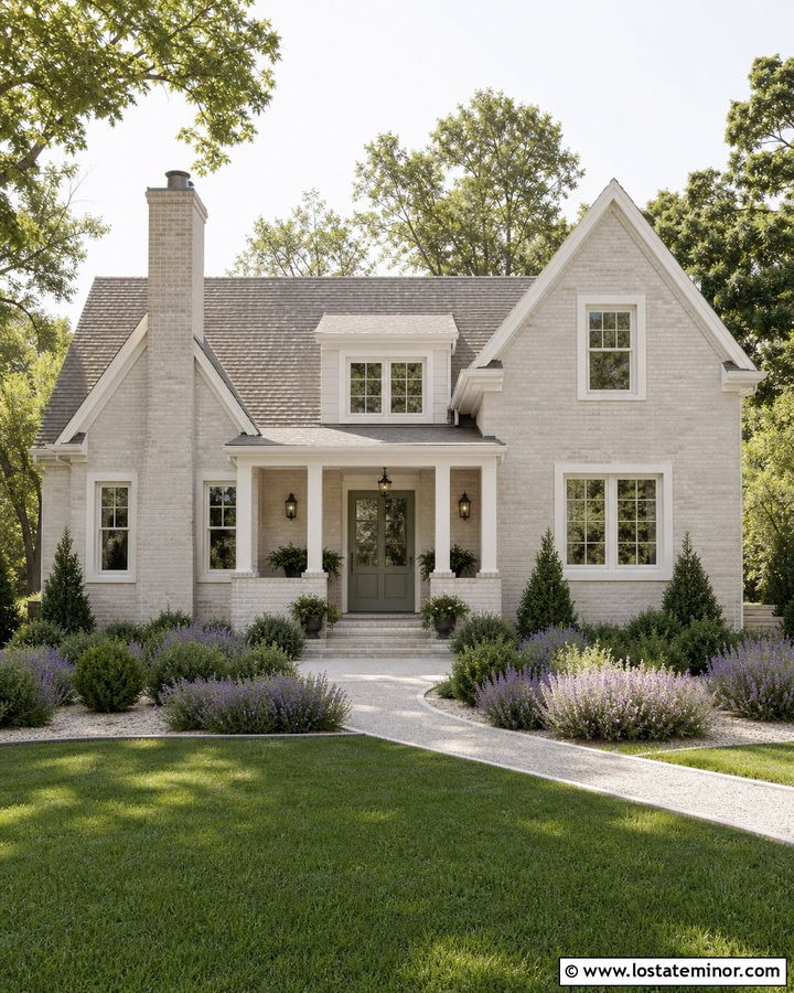 Beige House With Limewashed Brick Accents - 30 Beige House Design With Brick Accents Ideas