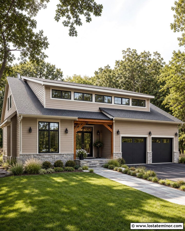 Beige House With Long Shed Dormer - 30 Beige House Design With Dormers Ideas