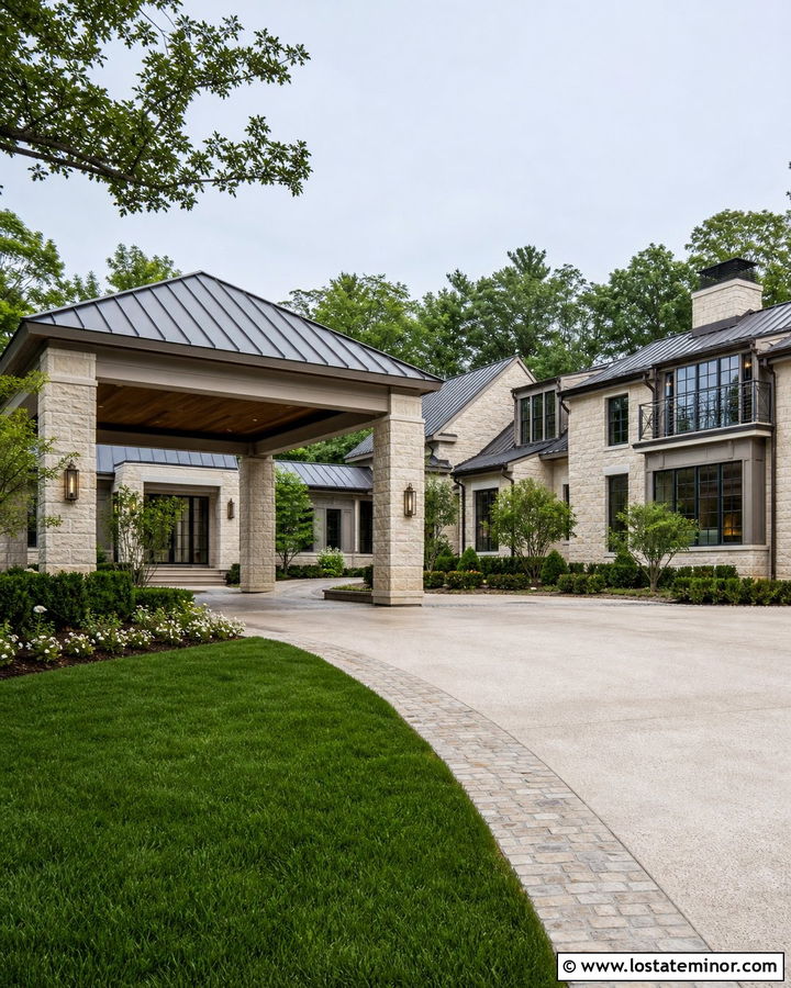 Beige House With Luxury Carport Pavilion - 30 Beige House Design With Carport Ideas