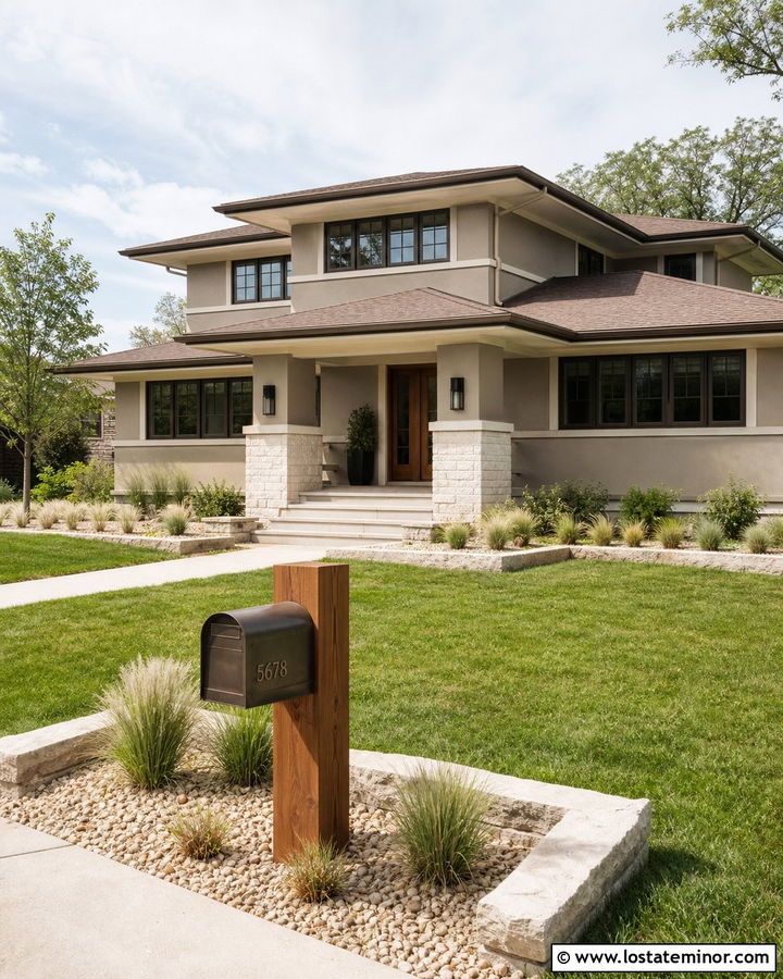 Beige House With Mailbox And Stone Border - 30 Beige House Design With Mailbox Ideas
