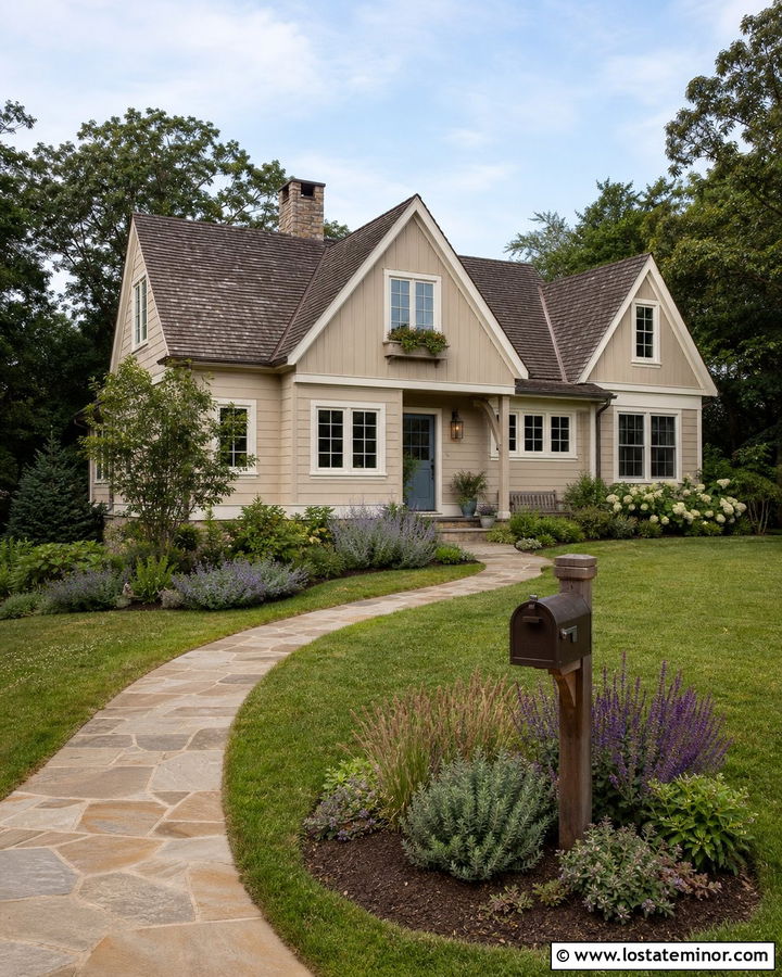 Beige House With Mailbox Garden - 30 Beige House Design With Mailbox Ideas
