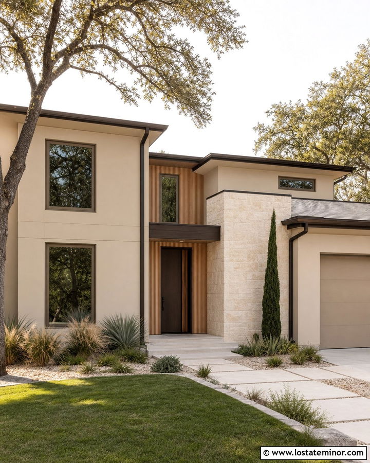 Beige House With Matching Beige Window Frames - 30 Beige House Design With Window Frames Ideas