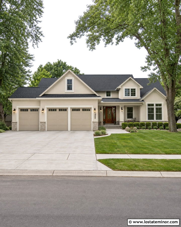 Beige House With Matching Garage Lights - 30 Beige House Design With Light Fixtures Ideas