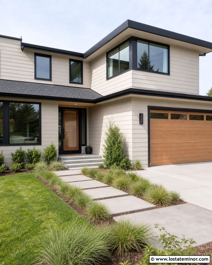 Beige House With Matte Black Modern Storm Door - 30 Beige House Design With Storm Door Ideas