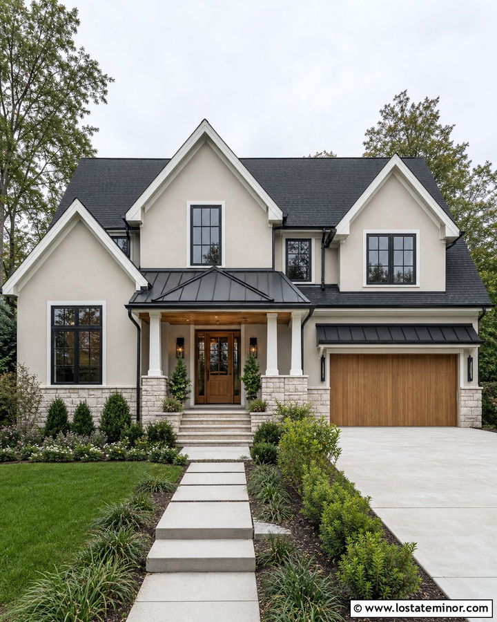 Beige House With Metal Gable Roofs - 30 Beige House Design With Gables Ideas
